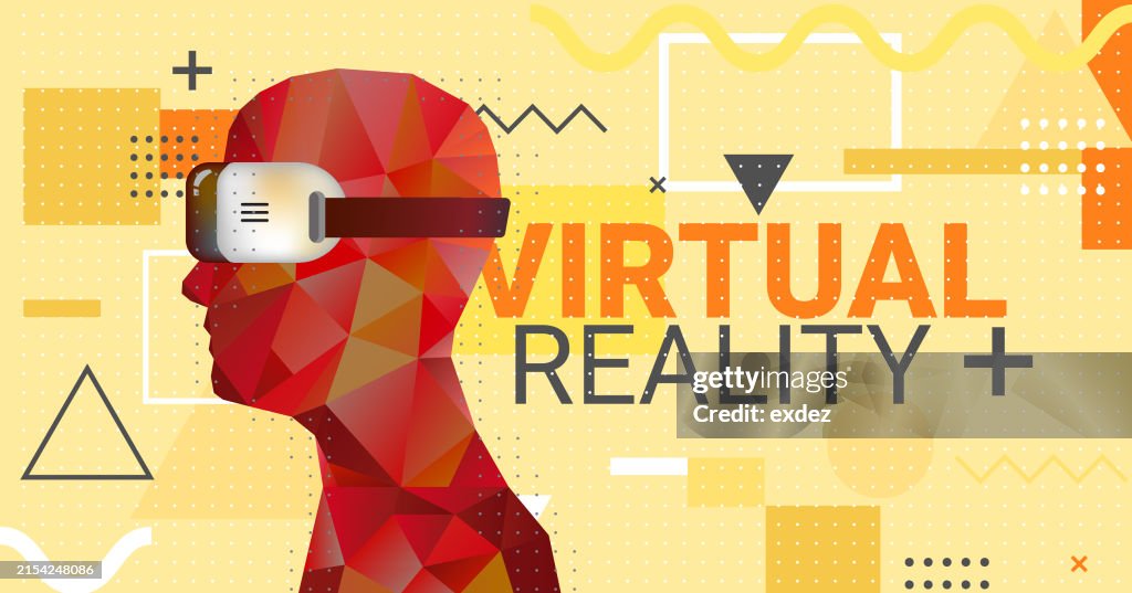 Virtual reality text with VR device wearing guy
