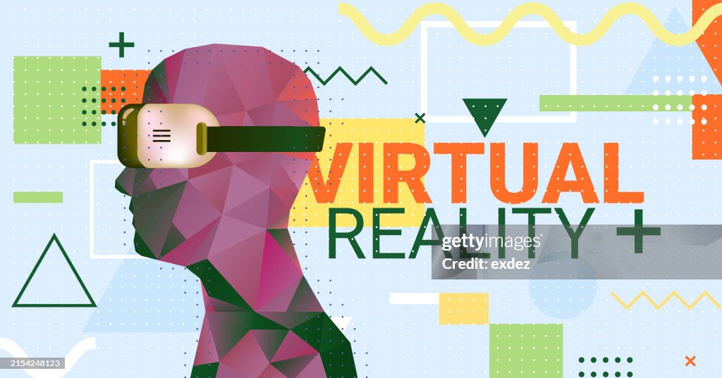 Virtual reality text with VR device wearing guy