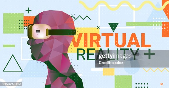 Virtual reality text with VR device wearing guy Virtual reality text with VR device wearing guy
