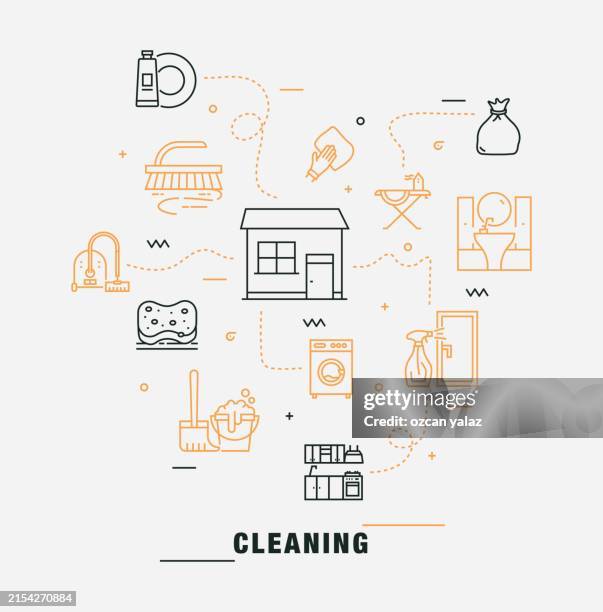 reinigungsbezogenes vektordesign-konzept. globale gebrauchsfertige multi-sphere-vorlage. webbanner, website-header, magazin, mobile anwendung usw. modernes design. - dreckige wäsche stock-grafiken, -clipart, -cartoons und -symbole