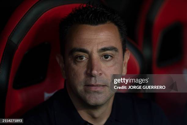 Barcelona's Spanish coach Xavi Hernandez is pictured prior to the Spanish league football match between Sevilla FC and FC Barcelona at the Ramon...