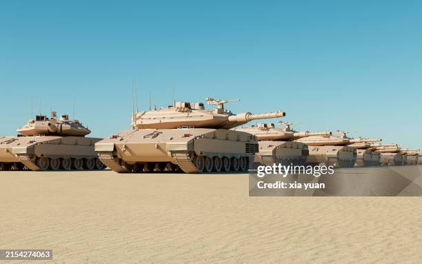 war tanks in desert - véhicule blindé photos et images de collection