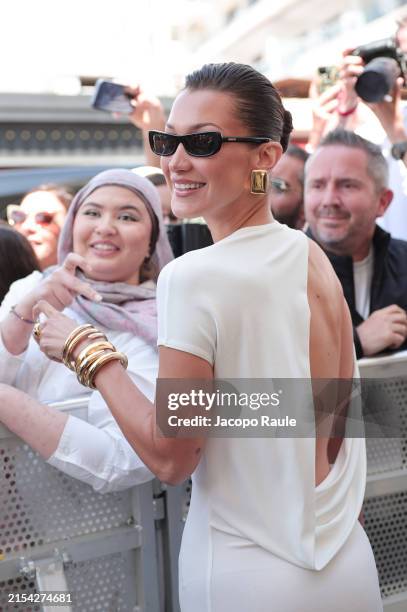 Bella Hadid is seen at Hotel Martinez during the 77th Cannes Film Festival on May 23, 2024 in Cannes, France.