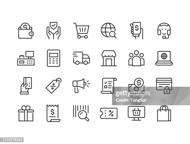 illustrations, cliparts, dessins animés et icônes de e-commerce - line icons - panier