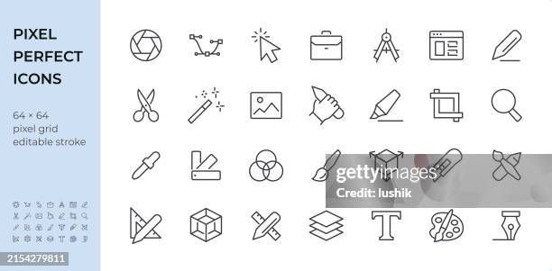 graphic design icon set. editable stroke weight. pixel perfect icons. - aperture stock illustrations