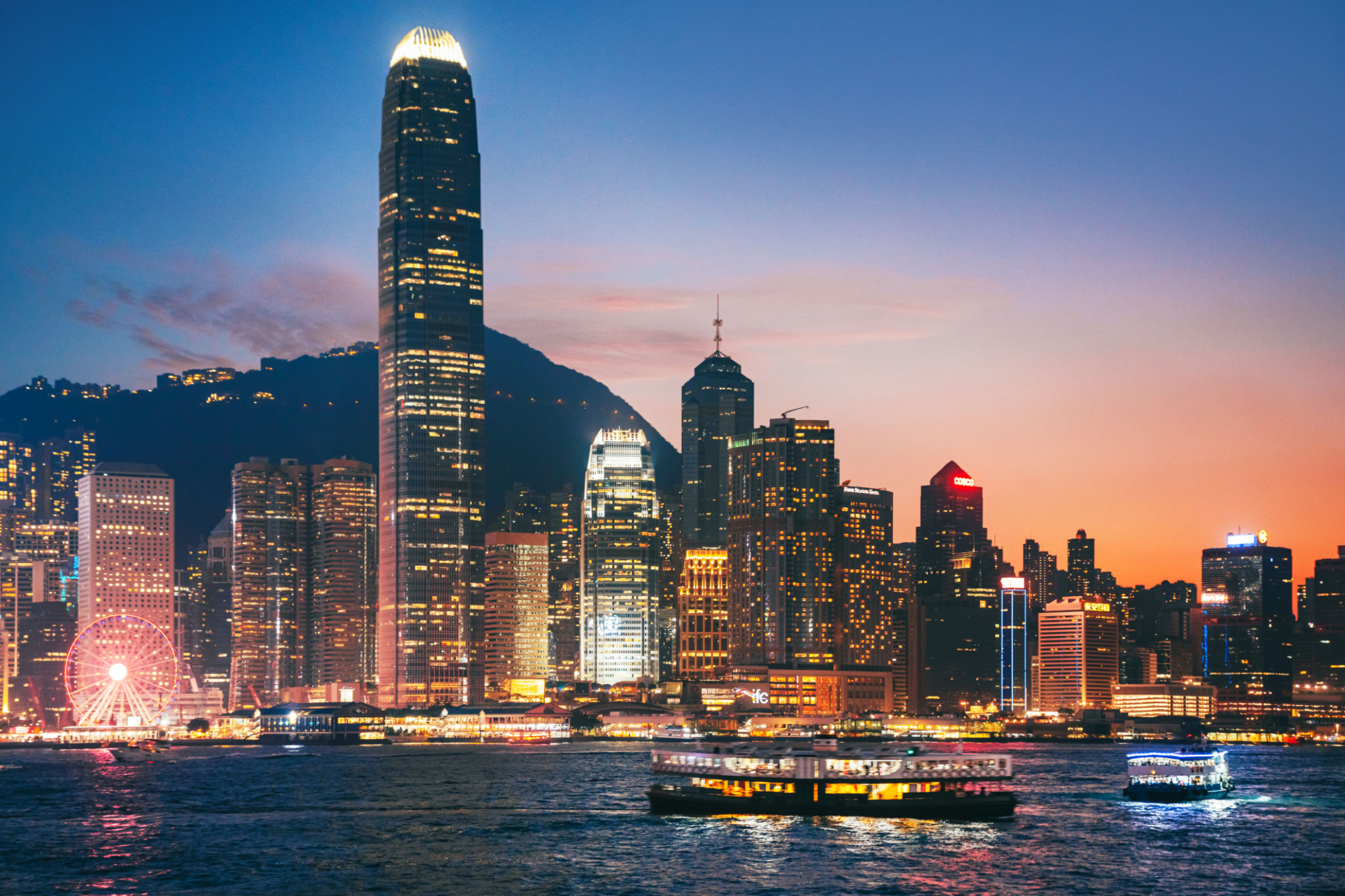 Scenery of Victoria Harbor of Hong Kong city at dusk Scenery of Victoria Harbor of Hong Kong city at dusk