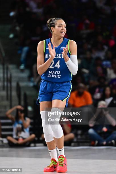 Napheesa Collier of the Minnesota Lynx celebrates during the game against the Atlanta Dream on May 26, 2024 at Gateway Center Arena in College Park,...