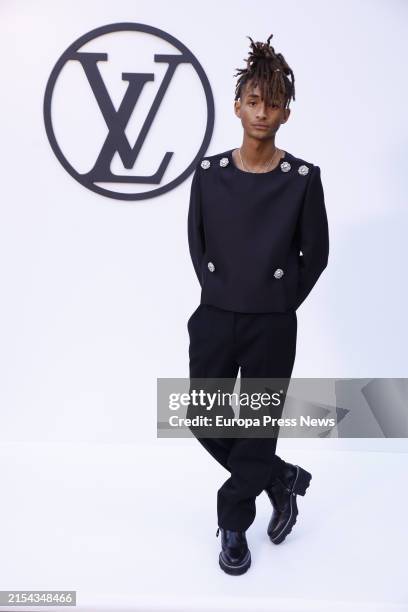 Actor Jaden Smith poses at the photocall of the Louis Vuitton fashion show at Park Guell on May 23 in Barcelona, Catalonia, Spain. The Park Guell in...