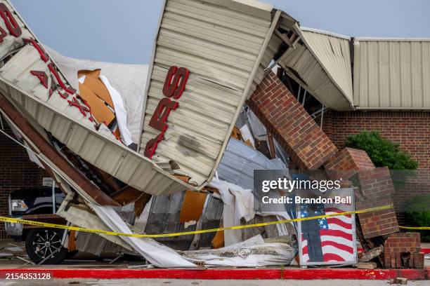 The exterior of the Veterans of Foreign Wars facility suffered severe damage following a tornado on May 23, 2024 in Temple, Texas. The city of Temple...