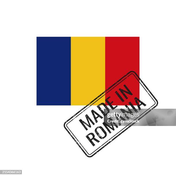 ilustrações de stock, clip art, desenhos animados e ícones de made in romania badge vector. sticker with romanian national flag. ink stamp isolated on white background. - bandeira da roménia