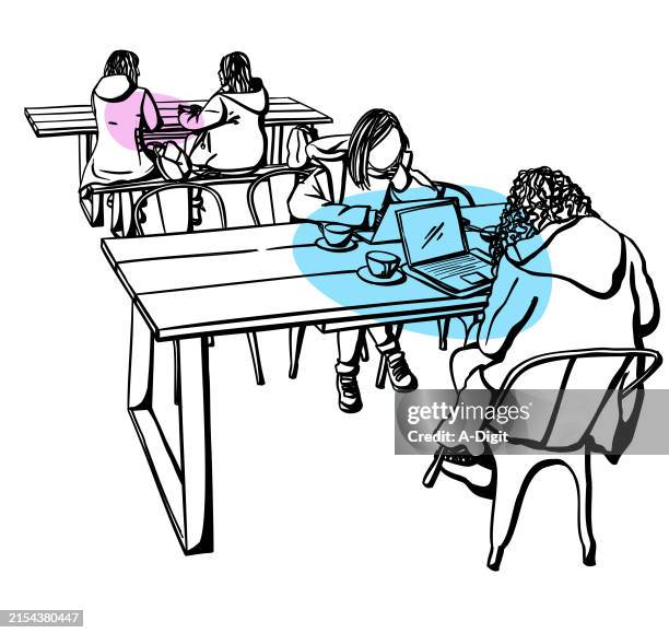 studying outdoors on campus ink - high contrast stock illustrations