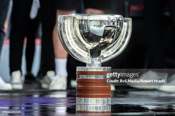 Feature image of the IIHF World Champions trophy during IIHF Ice Hockey World Championship gold medal celebrations with fans at Old Town Square on...