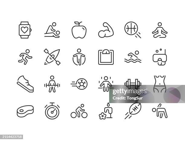 illustrazioni stock, clip art, cartoni animati e icone di tendenza di stile di vita sano - icone di linea - benessere