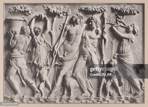 bacchanal, antikes flachrelief, neapel, italien, halbtondruck, erschienen 1891 - basrelief stock-grafiken, -clipart, -cartoons und -symbole