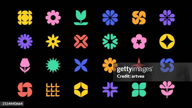 stockillustraties, clipart, cartoons en iconen met vector set of minimalism geometric shapes. graphic elements - bloemen