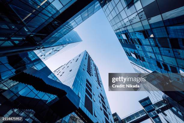 modern office buildings with glass facades - beijing financial district stock pictures, royalty-free photos & images