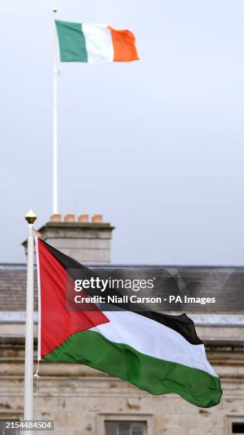 The flag of Palestine flying outside Leinster House, Dublin, following the decision by the Government to formally recognise the state of Palestine....