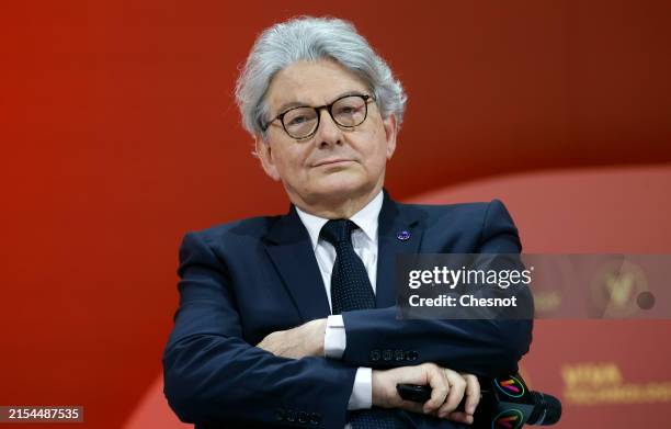 Internal Market European Commission Commissioner,Thierry Breton attends the Viva Technology show at Parc des Expositions Porte de Versailles on May...