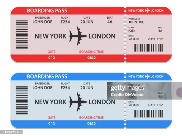 ilustraciones, imágenes clip art, dibujos animados e iconos de stock de diseño de billetes de avión - billete de avión