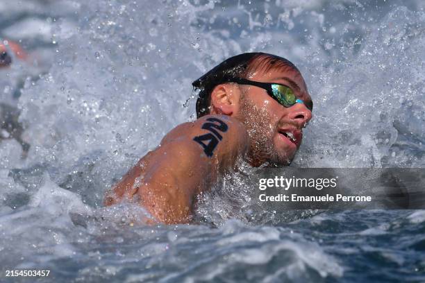 Gregorio Paltrinieri of Team Italy competes in the World Aquatics Open Water Swimming World Cup on May 24, 2024 in Golfo Aranci, Italy.