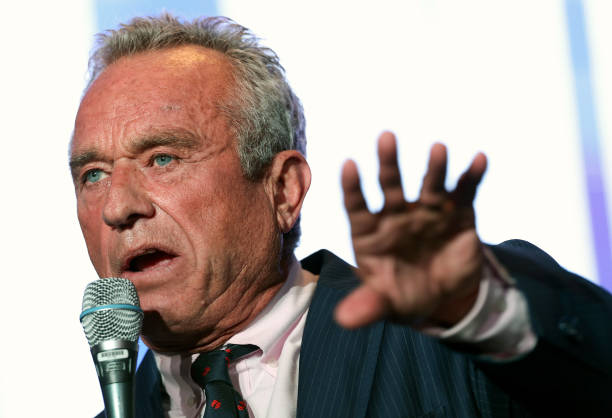 O candidato presidencial independente Robert F. Kennedy Jr. discursa na Convenção Nacional Libertária em 24 de maio de 2024 em Washington, DC. Kennedy é...