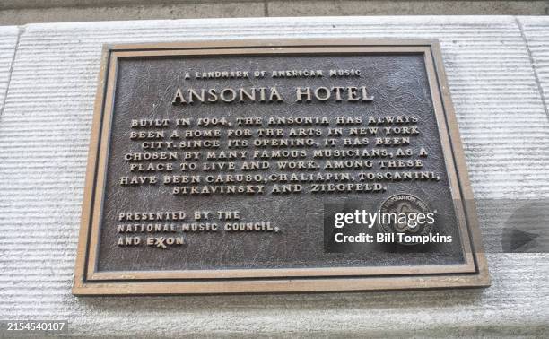Signage of the Ansonio Hotel located at 2109 Broadway, between 73rd and 74th Streets, on the Upper West Side of Manhattan whose famous residents...