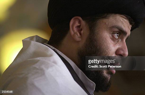 Outspoken Iraqi sheikh Muqtada al-Sadr delivers Friday prayers on July 11 at the mosque in Kufa, near Najaf, where his father Mohamed Sadeq...
