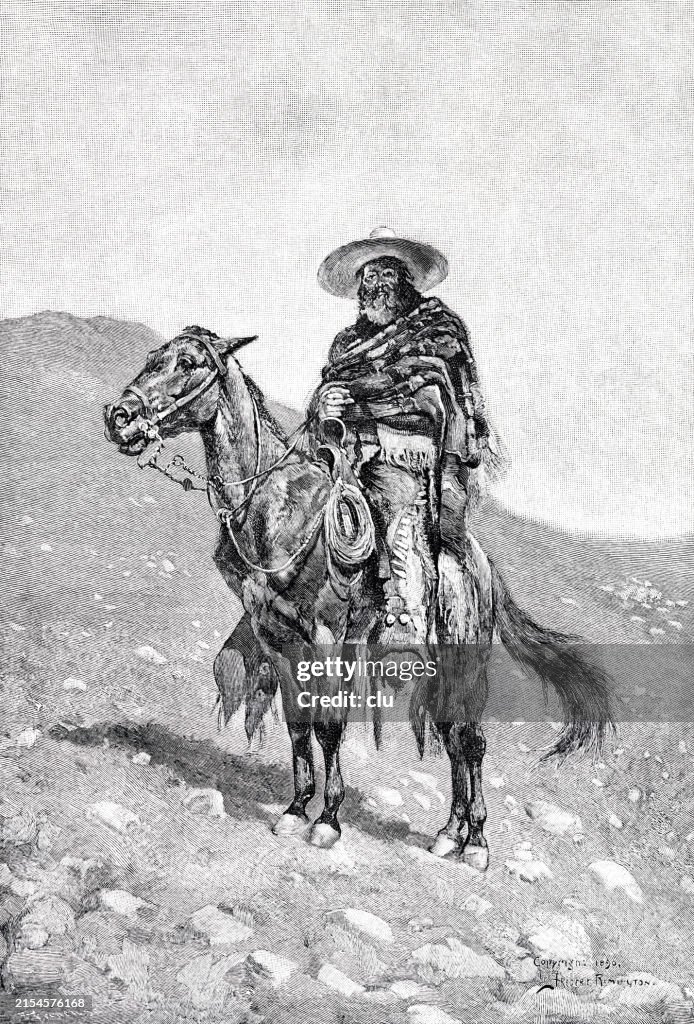 A mexican Vaquero sitting on his horse in the pampas