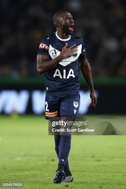 Jason Geria of the Victory celebrates scoring a goal during the A-League Men Grand Final match between Central Coast Mariners and Melbourne Victory...