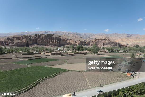 General view of the site of historical Buddha statues destroyed by the Taliban in 2001 in the Bamyan Valley, 230 kilometers northwest of Kabul on May...