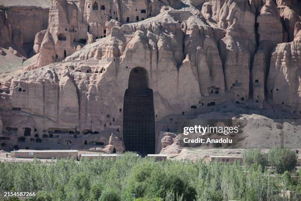 General view of the site of historical Buddha statues destroyed by the Taliban in 2001 in the Bamyan Valley, 230 kilometers northwest of Kabul on May...
