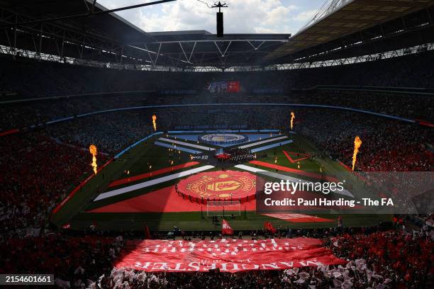 General view inside the stadium during the pre match entertainment prior to the Emirates FA Cup Final match between Manchester City and Manchester...