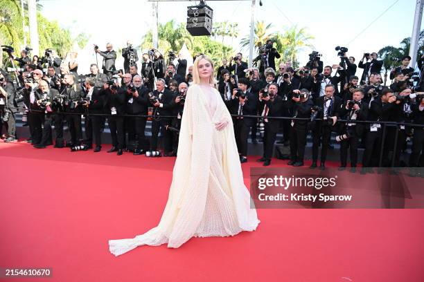 Elle Fanning attends the Red Carpet of the closing ceremony at the 77th annual Cannes Film Festival at Palais des Festivals on May 25, 2024 in...