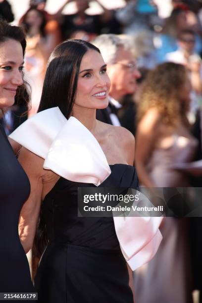 Demi Moore attends the Red Carpet of the closing ceremony at the 77th annual Cannes Film Festival at Palais des Festivals on May 25, 2024 in Cannes,...