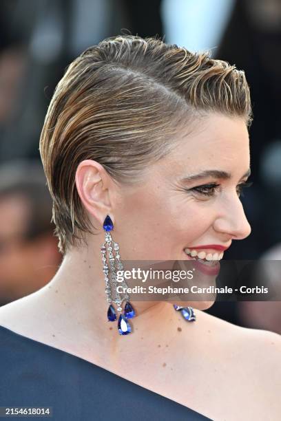 Greta Gerwig attends the Red Carpet of the closing ceremony at the 77th annual Cannes Film Festival at Palais des Festivals on May 25, 2024 in...