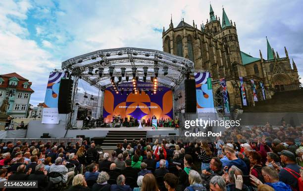 German President Frank-Walter Steinmeier delivers a speech during the opening ceremony of the103rd German Catholic Convention on May 29, 2024 in...