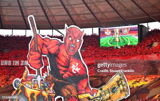 Detailed view of the 1. FC Kaiserslautern fans tifo prior to the DFB Cup 2023/24 final match between 1. FC Kaiserslautern and Bayer 04 Leverkusen at...