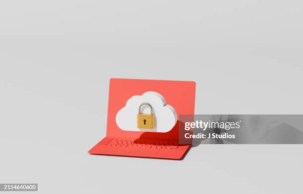 laptop with a cloud and a lock - backup stock pictures, royalty-free photos & images
