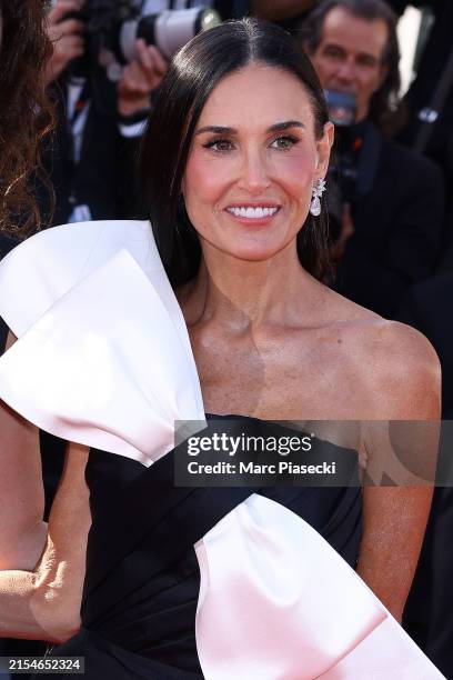 Demi Moore attends the Red Carpet of the closing ceremony at the 77th annual Cannes Film Festival at Palais des Festivals on May 25, 2024 in Cannes,...