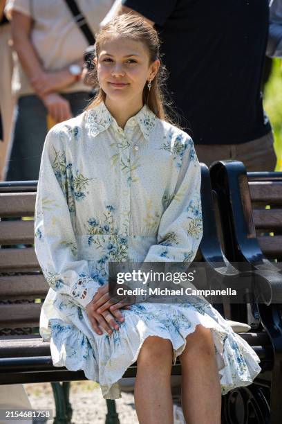 Princess Estelle of Sweden attend the inauguration of Giuseppe Penone's sculpture "The Inner Flow of Life" at Djurgarden National Park on May 30,...
