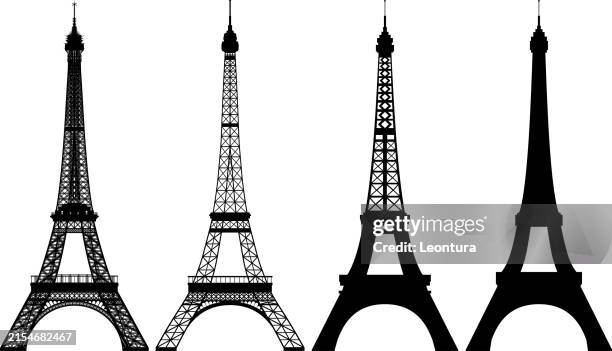 ilustrações de stock, clip art, desenhos animados e ícones de highly detailed eiffel tower silhouettes - torre eiffel
