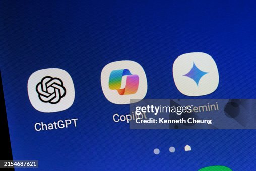 AI Chatbots: OpenAI ChatGPT, Microsoft Copilot, Google Gemini Smartphone Apps Icons Blue AI Chatbots: OpenAI ChatGPT, Microsoft Copilot, Google Gemini Smartphone Apps Icons Blue