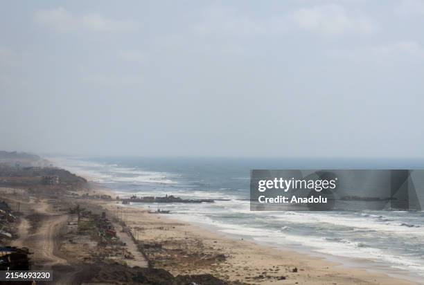 View damaged floating pier, set up by US to facilitate quicker delivery of humanitarian aid to Palestinians, after it has been suspended due to...