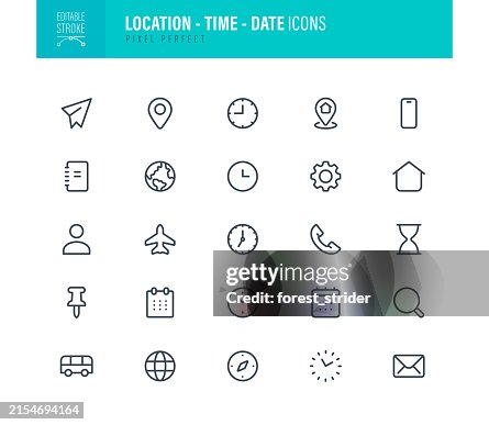 Ubicación - Hora - Fecha Iconos Trazo editable Ubicación - Hora - Fecha Iconos Trazo editable