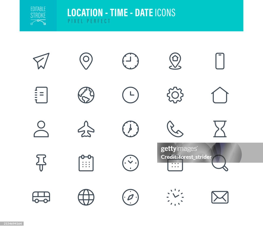 Posizione - Ora - Icone Data Tratto modificabile