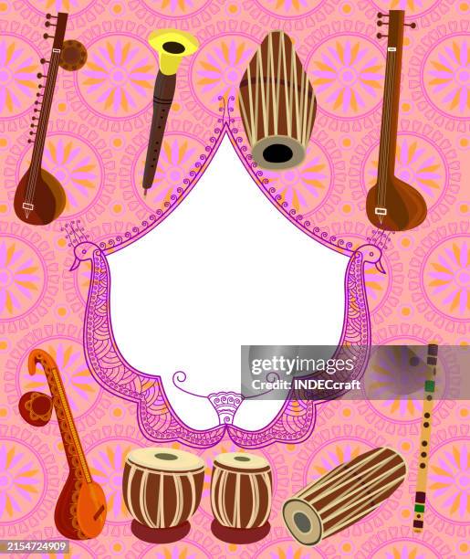 music instruments with background - oboe player stock illustrations