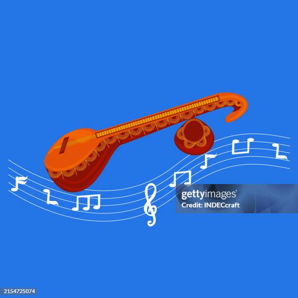 veena instrument with notes - maa durga stock illustrations