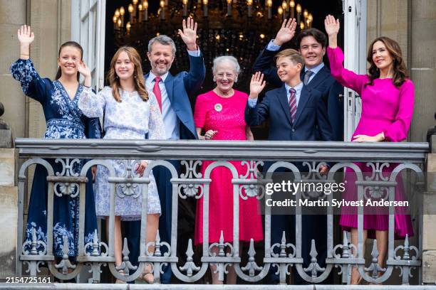 Princess Josephine, Princess Isabella, King Frederik X, Queen Margrethe, Prince Vincent, Crown Prince Christian and Queen Mary celebrate King...