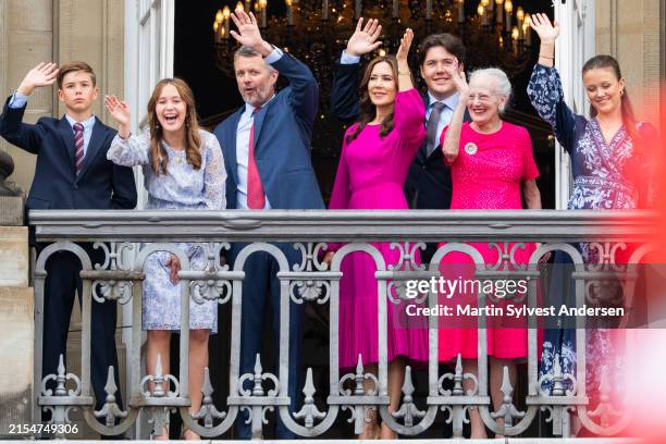 King Frederik X, Queen Mary, Crown Prince Christian, Princess Isabella, Prince Vincent, Princess Josephine and Queen Margrethe celebrate King...