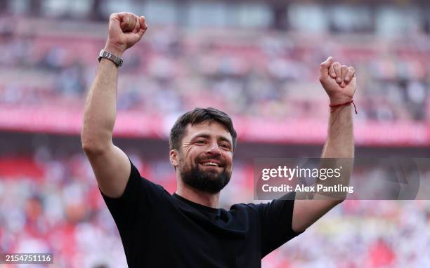 Russell Martin, Manager of Southampton, celebrates victory , after Southampton secure promotion to the Premier League after defeating Leeds United...